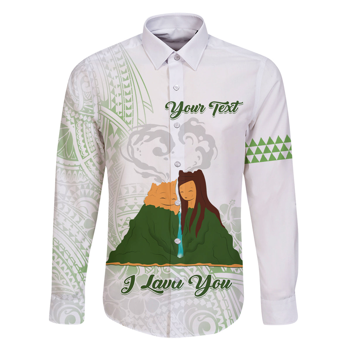 Personalised I LAVA YOU Volcano Valentine Family Matching Puletasi and Hawaiian Shirt Polynesian Tribal Pattern LT05 Dad's Shirt - Long Sleeve White - Polynesian Pride