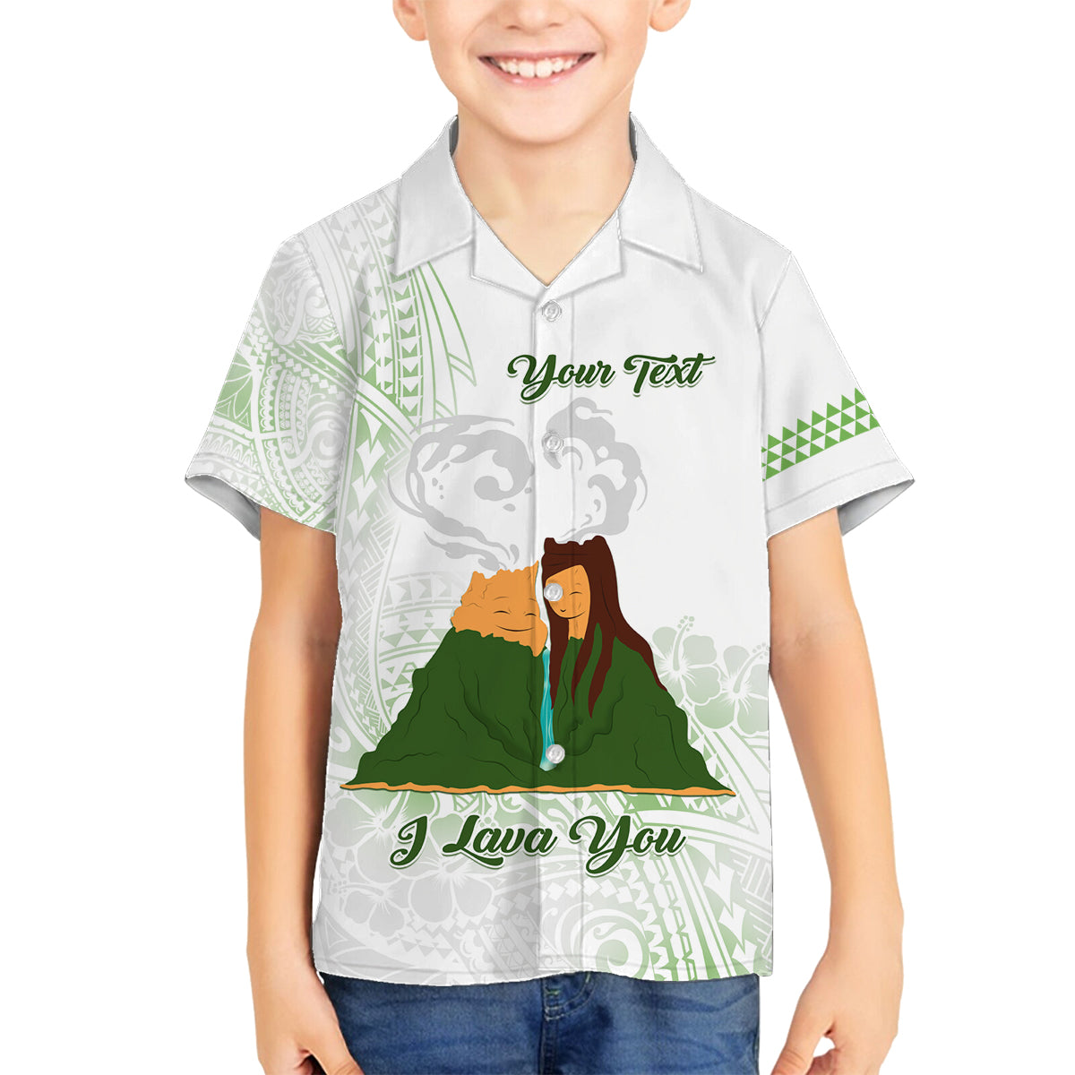 Personalised I LAVA YOU Volcano Valentine Family Matching Summer Maxi Dress and Hawaiian Shirt Polynesian Tribal Pattern LT05 Son's Shirt White - Polynesian Pride