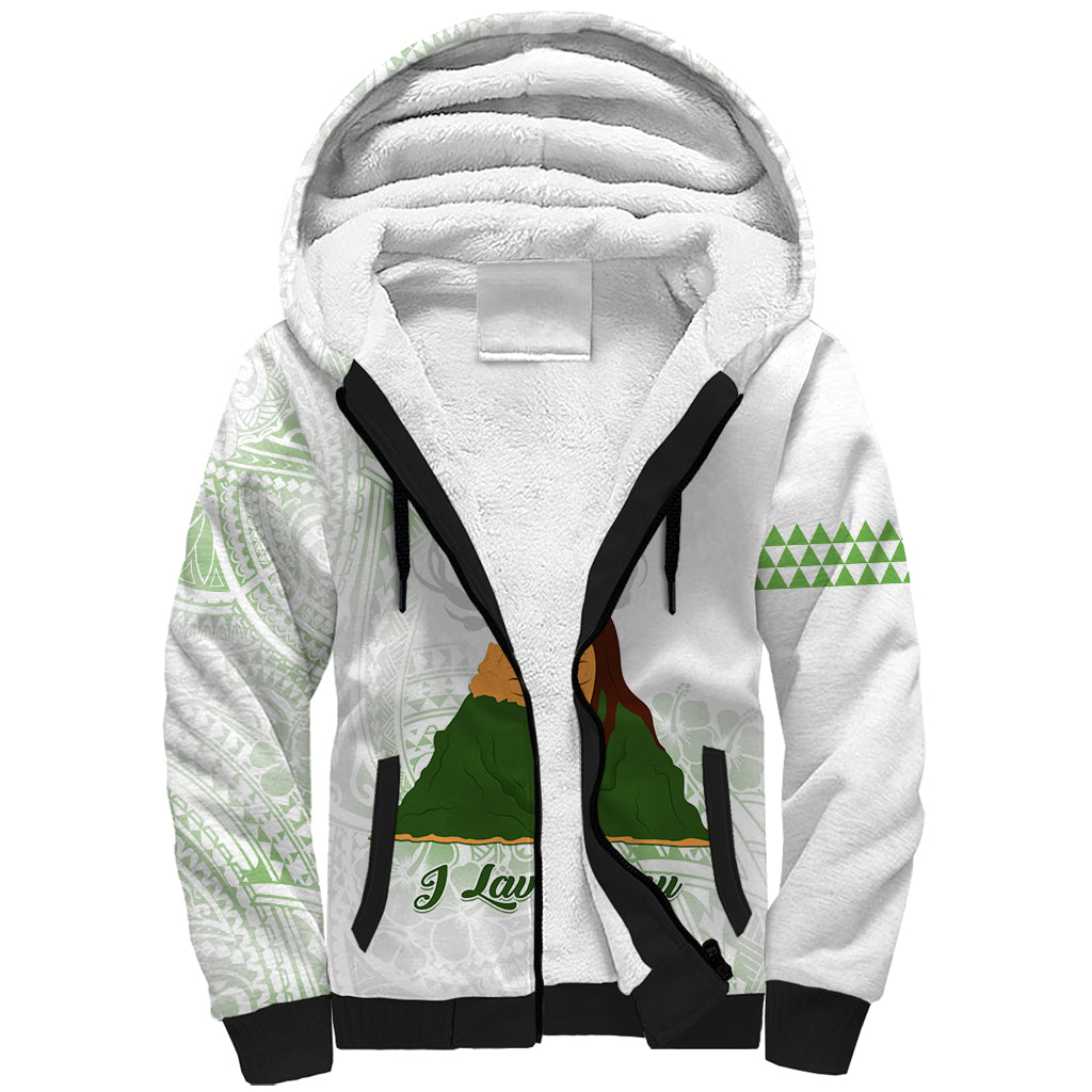 Personalised I LAVA YOU Volcano Valentine Sherpa Hoodie Polynesian Tribal Pattern LT05 Unisex White - Polynesian Pride