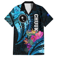 Personalised FSM Chuuk State Family Matching Summer Maxi Dress and Hawaiian Shirt Tropical Flowers Tribal Pattern LT05 Dad's Shirt - Short Sleeve Blue - Polynesian Pride