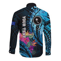 Personalised FSM Chuuk State Long Sleeve Button Shirt Tropical Flowers Tribal Pattern LT05 - Polynesian Pride