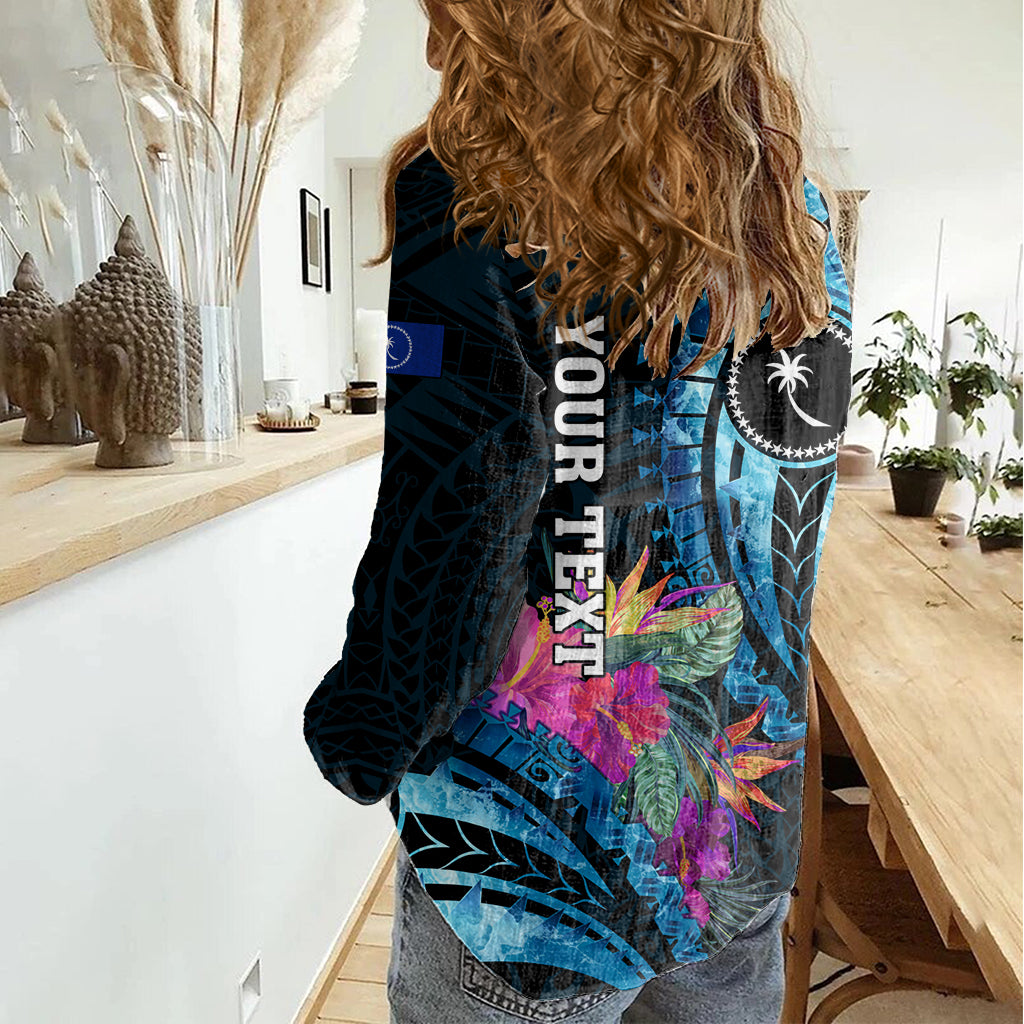 Personalised FSM Chuuk State Women Casual Shirt Tropical Flowers Tribal Pattern LT05 - Polynesian Pride