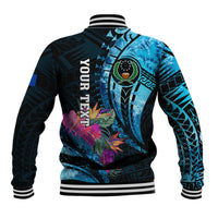 Personalised FSM Pohnpei State Baseball Jacket Tropical Flowers Tribal Pattern LT05 - Polynesian Pride