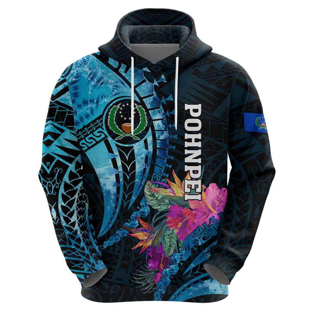 Personalised FSM Pohnpei State Hoodie Tropical Flowers Tribal Pattern LT05 - Polynesian Pride