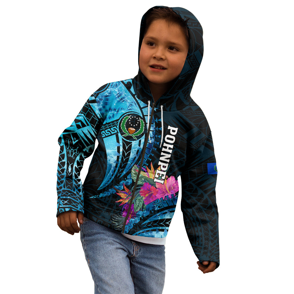 Personalised FSM Pohnpei State Kid Hoodie Tropical Flowers Tribal Pattern LT05 - Polynesian Pride