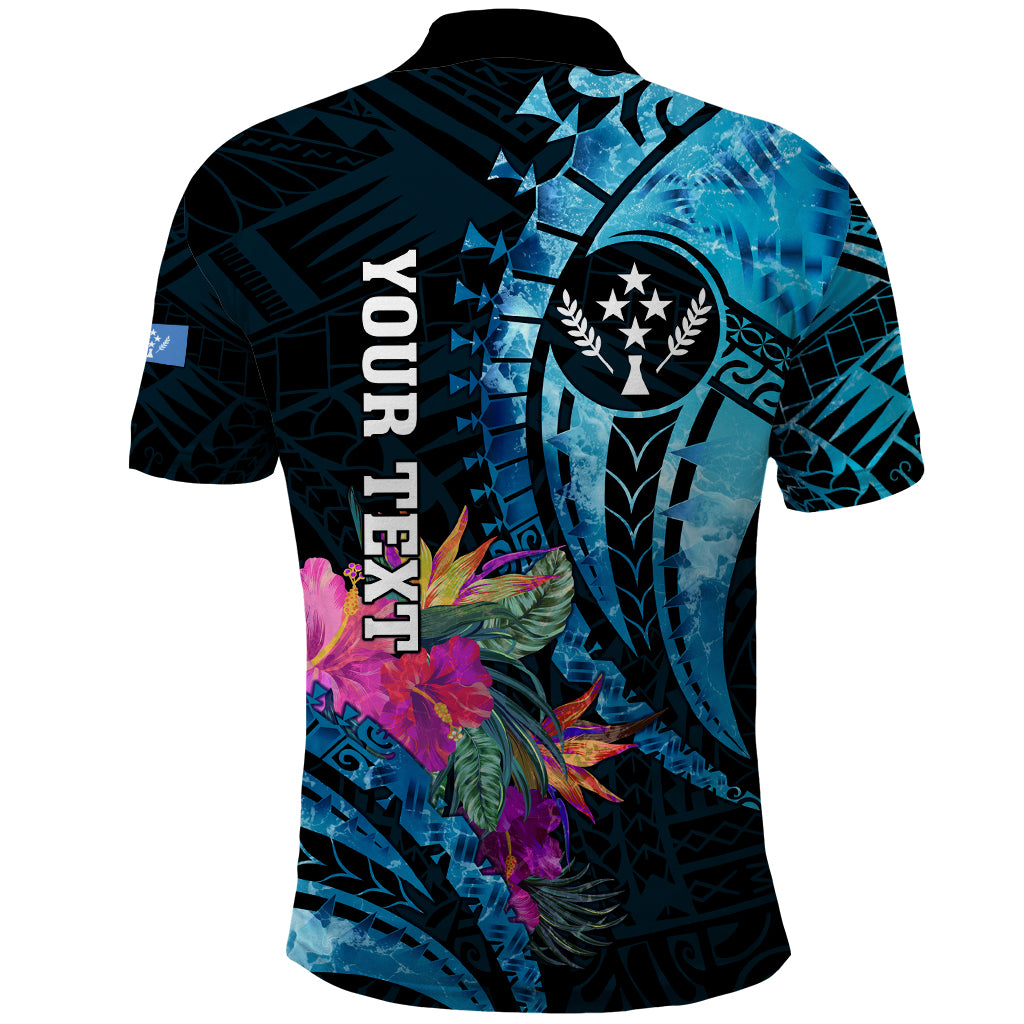 Personalised FSM Kosrae State Polo Shirt Tropical Flowers Tribal Pattern LT05 - Polynesian Pride