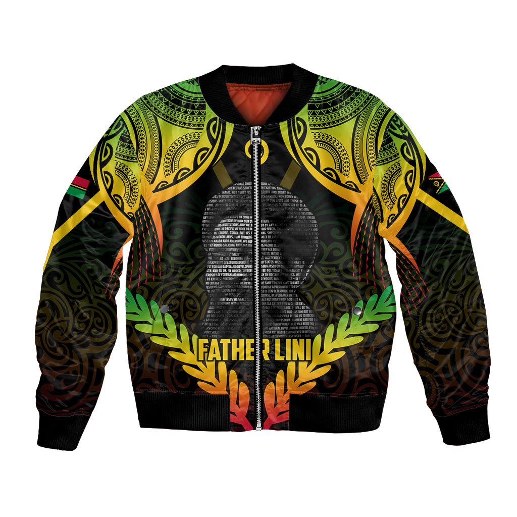 Personalised Vanuatu Father Lini Day Bomber Jacket Polynesian Tribal Pattern LT05 Unisex Black - Polynesian Pride