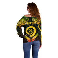 Personalised Vanuatu Father Lini Day Off Shoulder Sweater Polynesian Tribal Pattern LT05 - Polynesian Pride