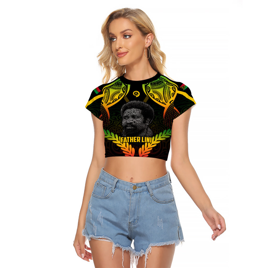 Personalised Vanuatu Father Lini Day Raglan Cropped T Shirt Polynesian Tribal Pattern LT05 Female Black - Polynesian Pride
