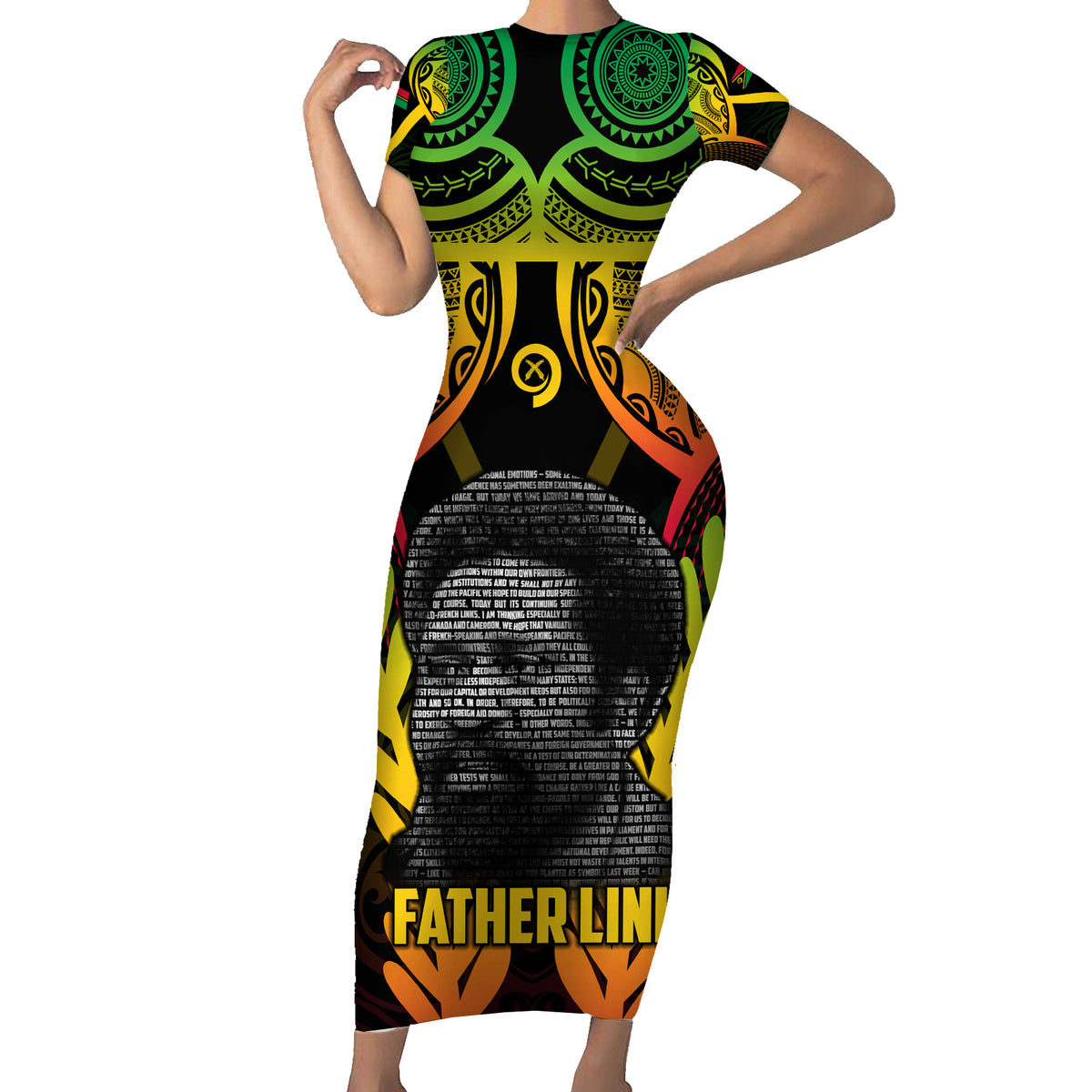 Personalised Vanuatu Father Lini Day Short Sleeve Bodycon Dress Polynesian Tribal Pattern LT05 Long Dress Black - Polynesian Pride