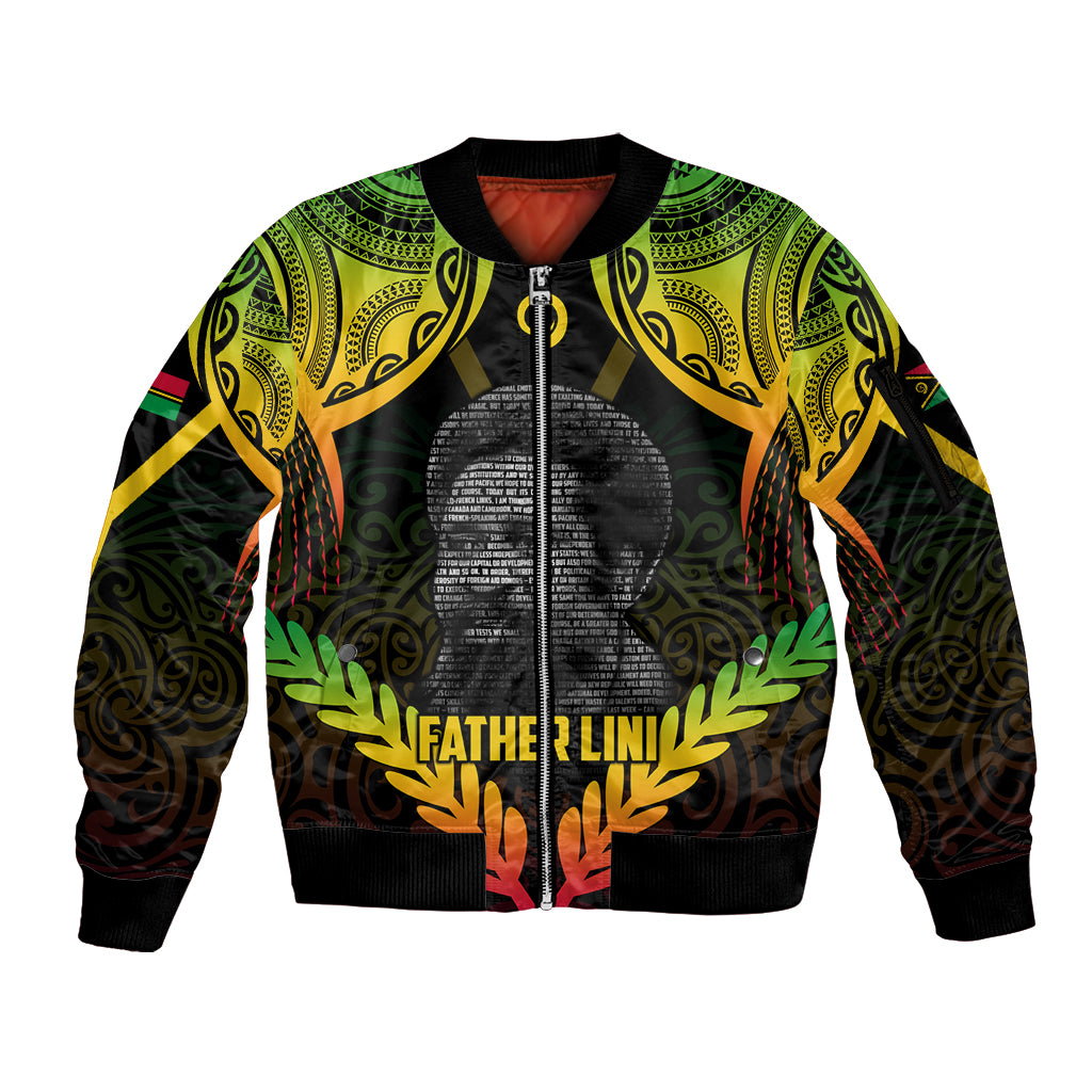 Personalised Vanuatu Father Lini Day Sleeve Zip Bomber Jacket Polynesian Tribal Pattern LT05 Unisex Black - Polynesian Pride
