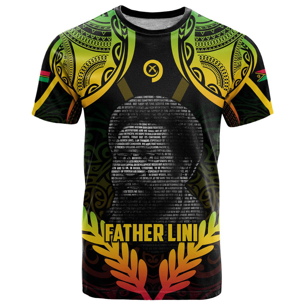 Personalised Vanuatu Father Lini Day T Shirt Polynesian Tribal Pattern LT05 Black - Polynesian Pride