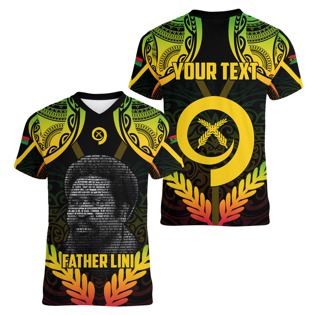 Personalised Vanuatu Father Lini Day Women V Neck T Shirt Polynesian Tribal Pattern LT05 - Polynesian Pride