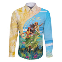 Personalised Hawaii Honolulu Festival Family Matching Off Shoulder Long Sleeve Dress and Hawaiian Shirt Hula Girls Tropical Vibe LT05 Dad's Shirt - Long Sleeve Blue - Polynesian Pride