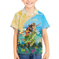 Personalised Hawaii Honolulu Festival Family Matching Off Shoulder Long Sleeve Dress and Hawaiian Shirt Hula Girls Tropical Vibe LT05 Son's Shirt Blue - Polynesian Pride