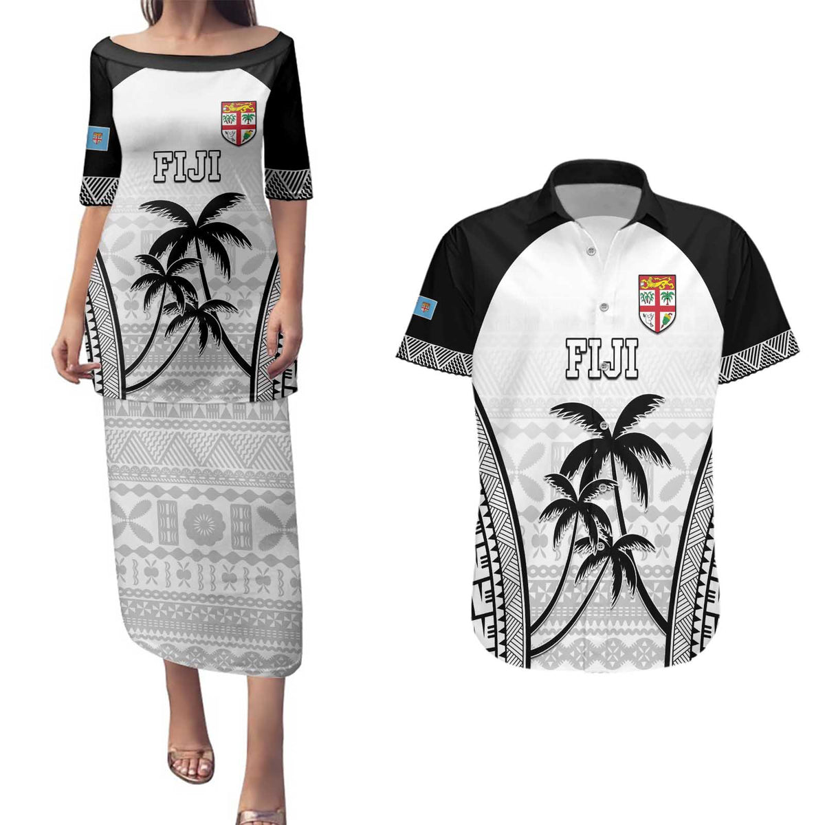 Custom Fiji Tapa Football Couples Matching Puletasi and Hawaiian Shirt Sporty Style
