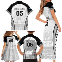 Custom Fiji Tapa Football Family Matching Short Sleeve Bodycon Dress and Hawaiian Shirt Sporty Style