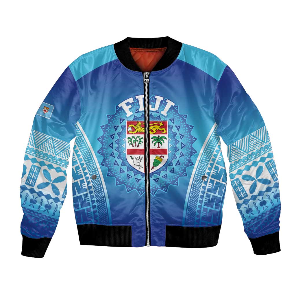 Custom Fiji Football Bomber Jacket Fijian Tapa Pattern