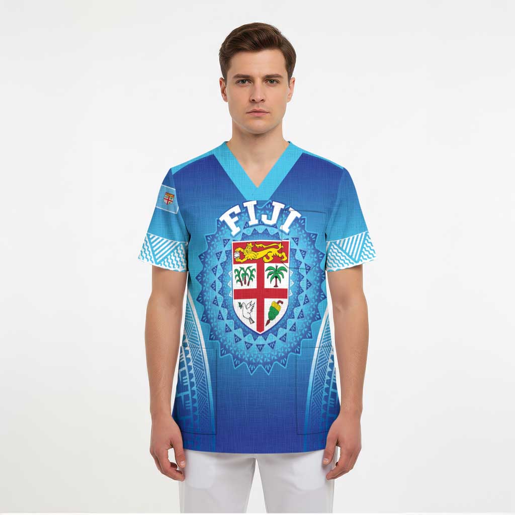 Custom Fiji Football Scrub Top Fijian Tapa Pattern - Polynesian Pride