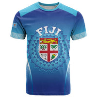 Custom Fiji Football T Shirt Fijian Tapa Pattern LT05 Blue - Polynesian Pride