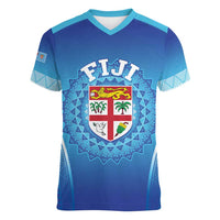Custom Fiji Football Women V-Neck T-Shirt Fijian Tapa Pattern