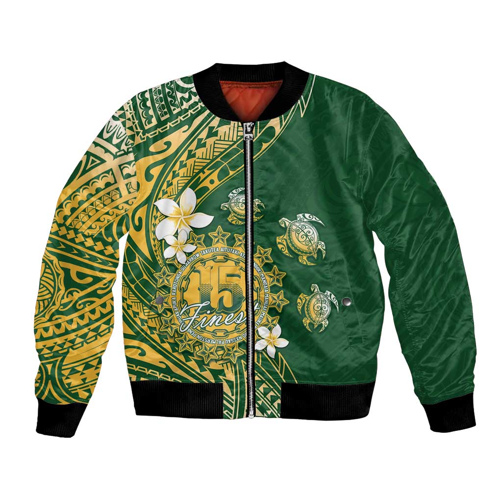Cook Islands 15 Finest Bomber Jacket Plumeria Polynesian Turtle