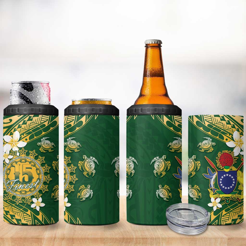 Cook Islands 15 Finest 4 in 1 Can Cooler Tumbler Plumeria Polynesian Turtle