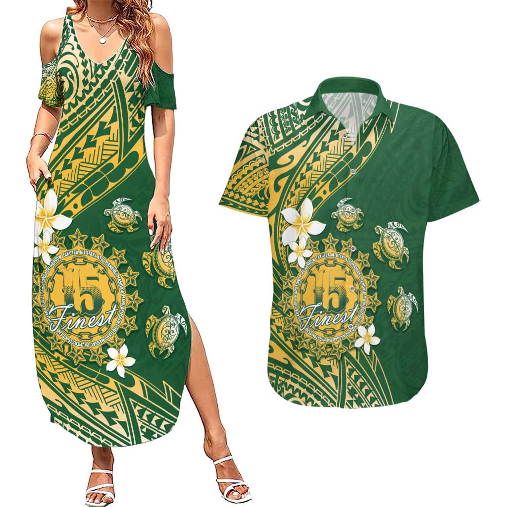 Cook Islands 15 Finest Couples Matching Summer Maxi Dress and Hawaiian Shirt Plumeria Polynesian Turtle