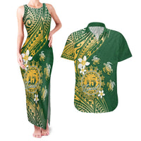 Cook Islands 15 Finest Couples Matching Tank Maxi Dress and Hawaiian Shirt Plumeria Polynesian Turtle
