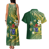 Cook Islands 15 Finest Couples Matching Tank Maxi Dress and Hawaiian Shirt Plumeria Polynesian Turtle