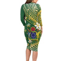 Cook Islands 15 Finest Family Matching Long Sleeve Bodycon Dress and Hawaiian Shirt Plumeria Polynesian Turtle