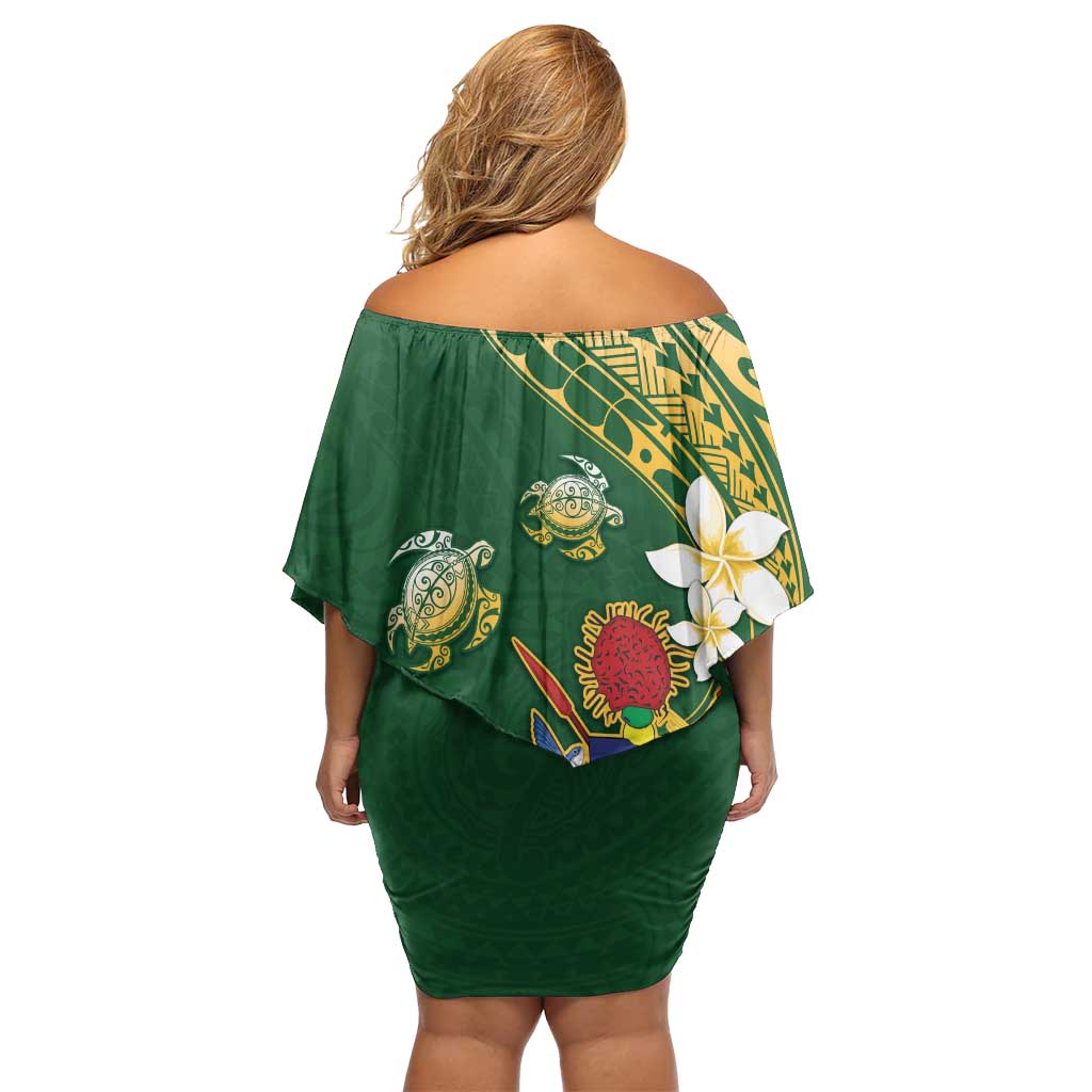 Cook Islands 15 Finest Family Matching Off Shoulder Short Dress and Hawaiian Shirt Plumeria Polynesian Turtle