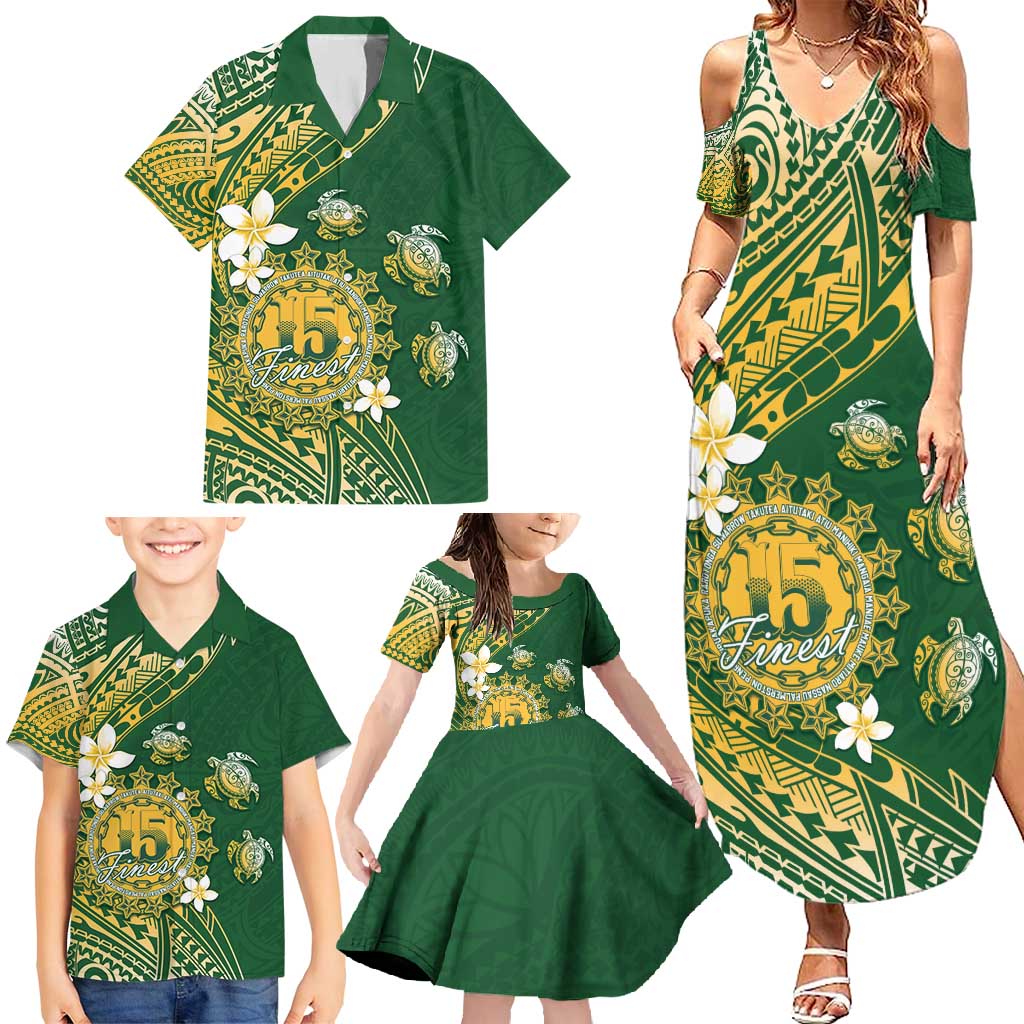 Cook Islands 15 Finest Family Matching Summer Maxi Dress and Hawaiian Shirt Plumeria Polynesian Turtle
