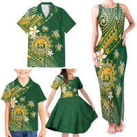 Cook Islands 15 Finest Family Matching Tank Maxi Dress and Hawaiian Shirt Plumeria Polynesian Turtle