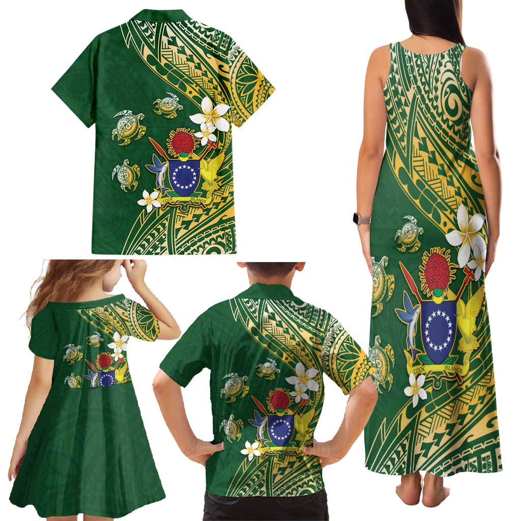 Cook Islands 15 Finest Family Matching Tank Maxi Dress and Hawaiian Shirt Plumeria Polynesian Turtle