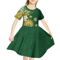 Cook Islands 15 Finest Kid Short Sleeve Dress Plumeria Polynesian Turtle