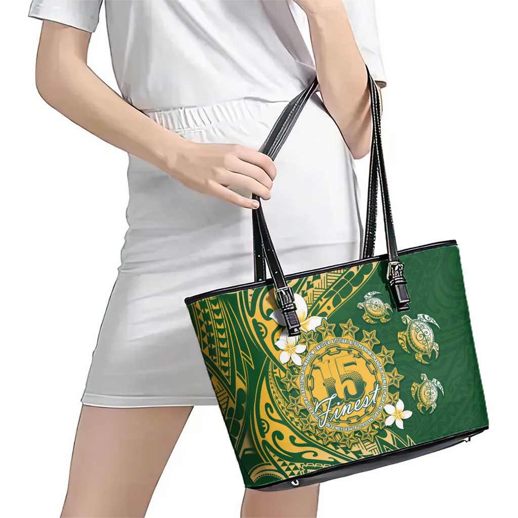 Cook Islands 15 Finest Leather Tote Bag Plumeria Polynesian Turtle