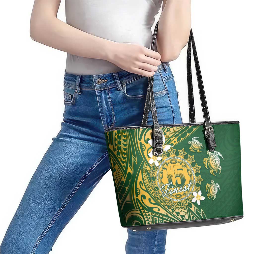 Cook Islands 15 Finest Leather Tote Bag Plumeria Polynesian Turtle