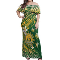 Cook Islands 15 Finest Off Shoulder Maxi Dress Plumeria Polynesian Turtle