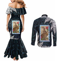 New Zealand Weka Couples Matching Mermaid Dress and Long Sleeve Button Shirt Maori Hen Koru Pattern LT05 - Polynesian Pride