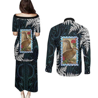 New Zealand Weka Couples Matching Puletasi and Long Sleeve Button Shirt Maori Hen Koru Pattern - Polynesian Pride