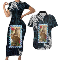 New Zealand Weka Couples Matching Short Sleeve Bodycon Dress and Hawaiian Shirt Maori Hen Koru Pattern LT05 Black - Polynesian Pride