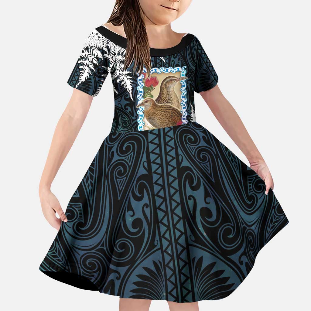 New Zealand Weka Family Matching Mermaid Dress and Hawaiian Shirt Maori Hen Koru Pattern
