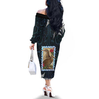New Zealand Weka Family Matching Off The Shoulder Long Sleeve Dress and Hawaiian Shirt Maori Hen Koru Pattern