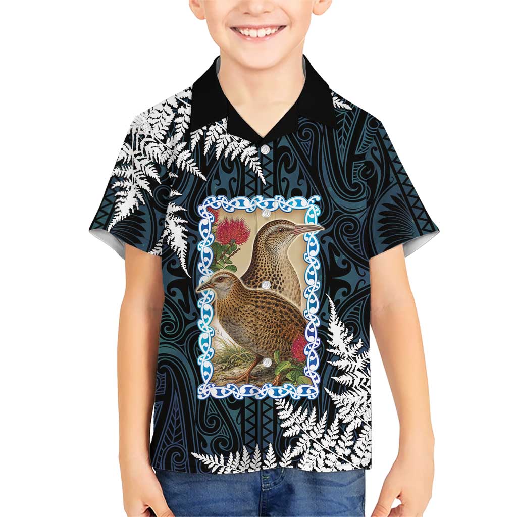 New Zealand Weka Family Matching Off Shoulder Short Dress and Hawaiian Shirt Maori Hen Koru Pattern