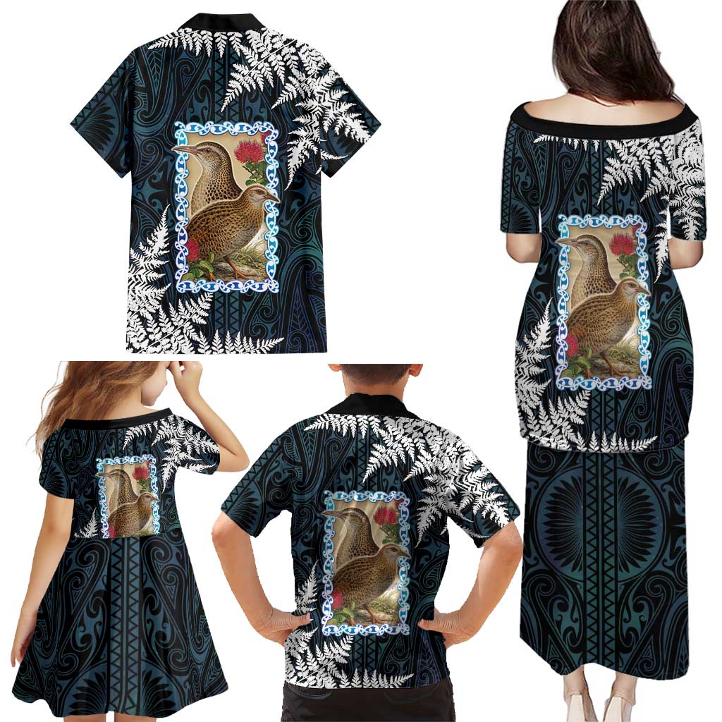 New Zealand Weka Family Matching Puletasi and Hawaiian Shirt Maori Hen Koru Pattern