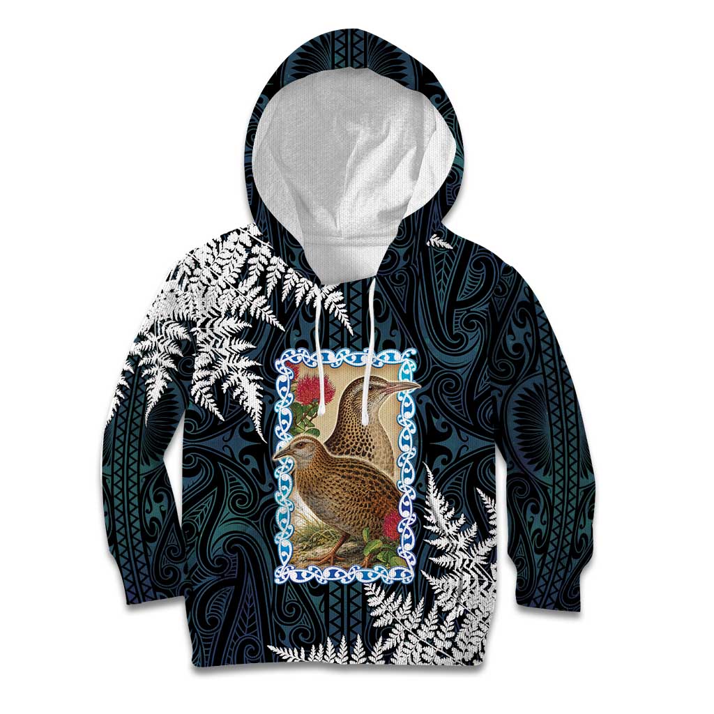 New Zealand Weka Kid Hoodie Maori Hen Koru Pattern - Polynesian Pride