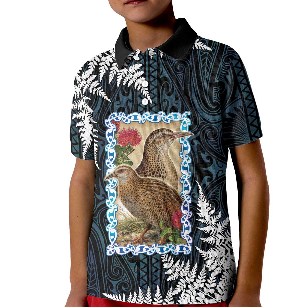 New Zealand Weka Kid Polo Shirt Maori Hen Koru Pattern - Polynesian Pride