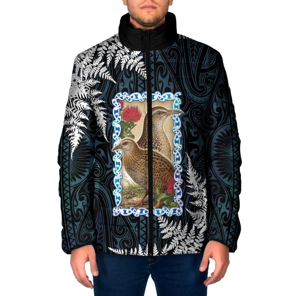 New Zealand Weka Padded Jacket Maori Hen Koru Pattern - Polynesian Pride