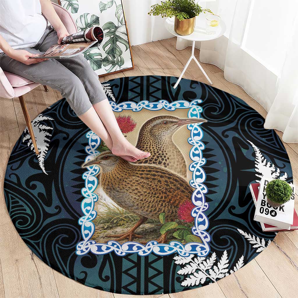 New Zealand Weka Round Carpet Maori Hen Koru Pattern - Polynesian Pride